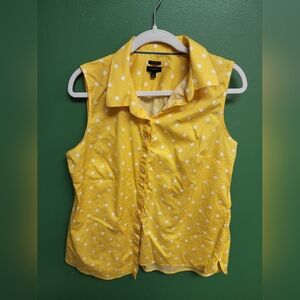 Talbots Yellow Polka Dot Sleeveless Button-Front Blouse Size 14